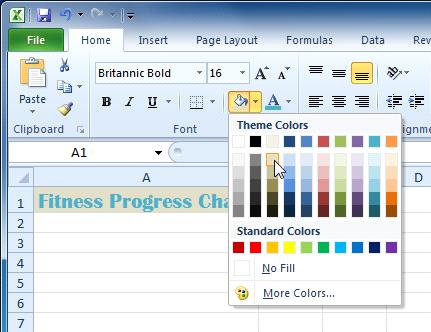 Move your mouse over the various font colors. A live preview of the color will appear in the worksheet. Adding a font color 4. Select the font color you want to use.