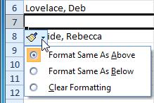 inserted cells. This button allows you to choose how Excel formats them.