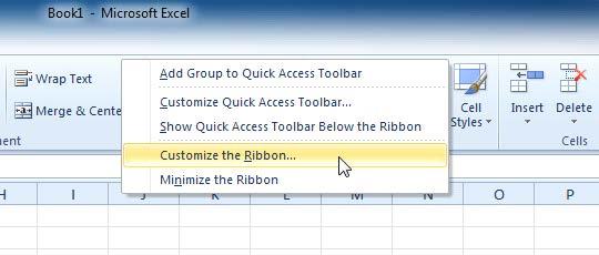 Right-clicking the Ribbon to customize it 2. Click New Tab. A new tab will be created with a new group inside it. 3.