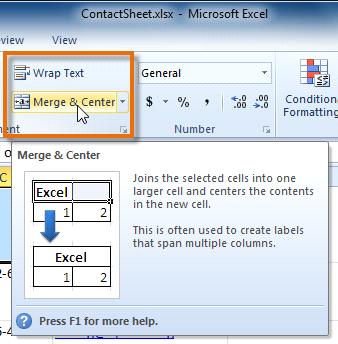 To Merge Cells Using the Merge & Center Command: 1.