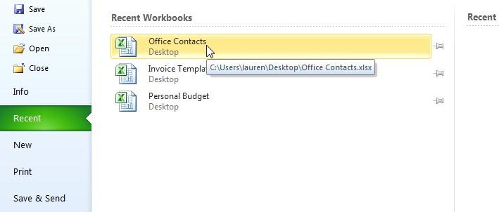 If you have opened the existing workbook recently, it may be easier to choose Recent from the File tab instead