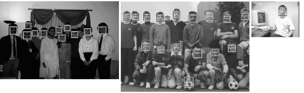 Figure 7: Output of our face detector on a number of test images from the MIT+CMU test set. Figure 6: ROC curve for our face detector on the MIT+CMU test set.