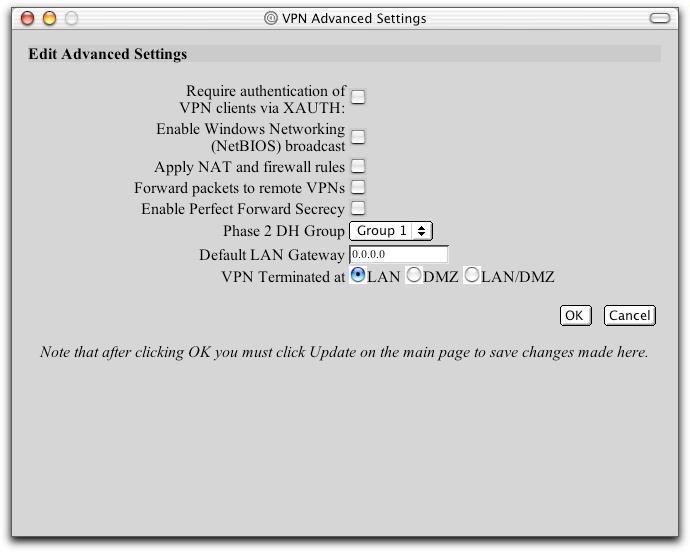 3. Connecting a VPN Tracker host to a SonicWALL Step 3 Click on Advanced Settings and uncheck Require