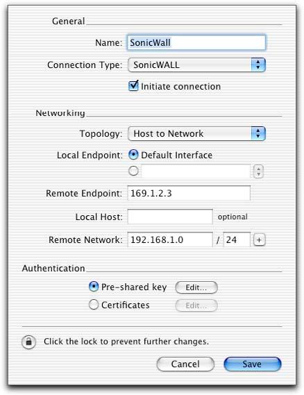 3. Connecting a VPN Tracker host to a SonicWALL 3.