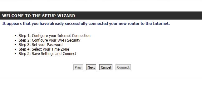 Wizard This wizard will guide you through a step-by-step process to configure your router to connect to the Internet. Click Next to continue.