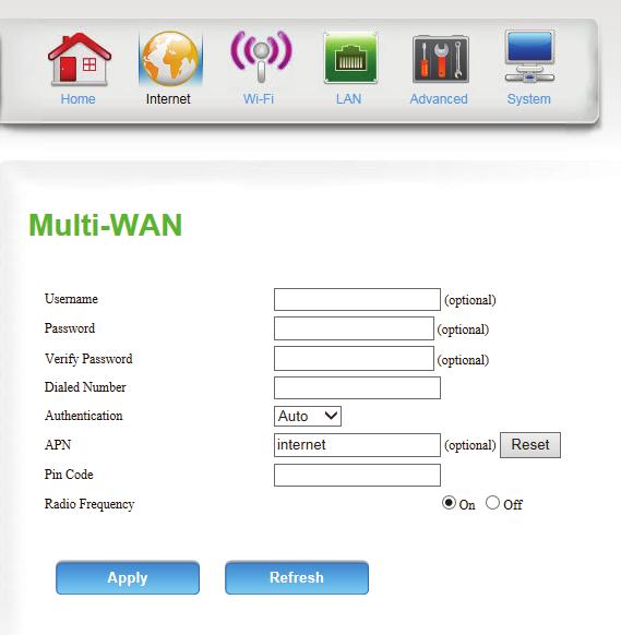 Multi-WAN Configuration After selecting a secondary WAN and clicking apply, you will be directed to a setup screen for the relevant connection type.