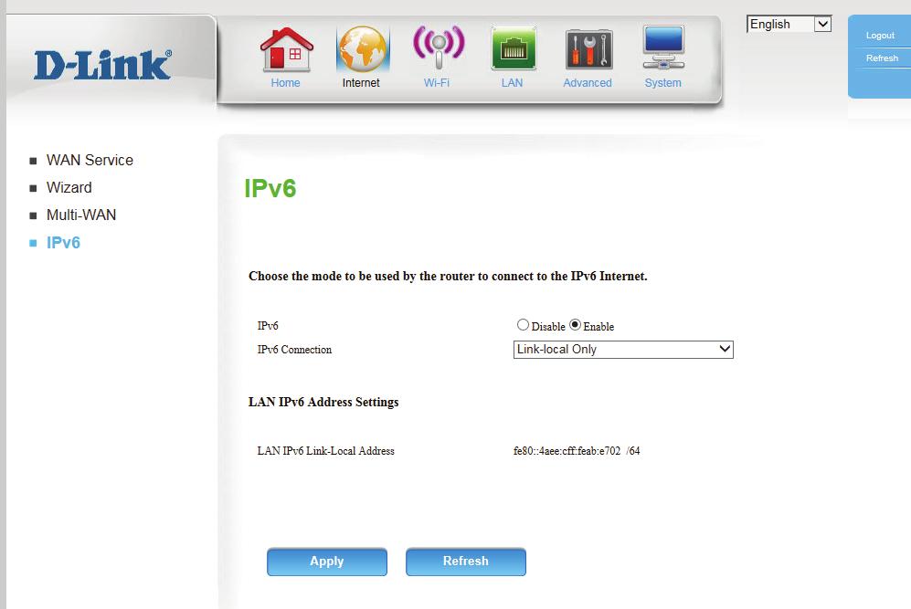 IPv6 IPv6: To enable IPv6, select Enable. IPv6 Connection: Select the IPv6 connection type specified by your ISP. The corresponding settings will be displayed below.