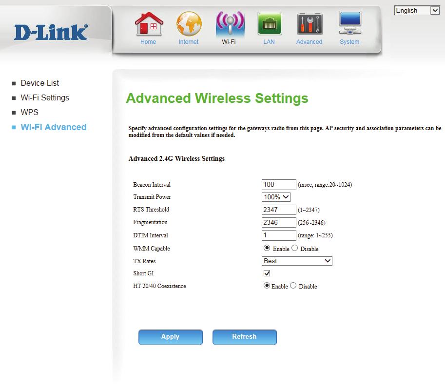Wi-Fi Advanced This page contains settings which can negatively affect the performance of your router if configured improperly.