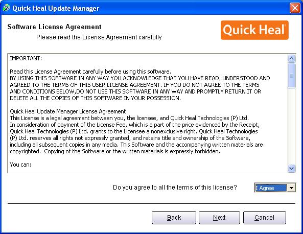 2. The Software License Agreement screen appears. Read the License Agreement carefully.