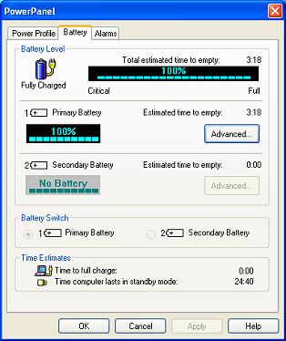 Using the Battery Battery Information Window Power Profile Displays power management settings for various devices on your system.