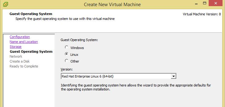 Specify the guest operating system as Linux