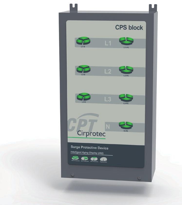 CPS block Modular Surge Protective Device (SPD) designed according to standards UL 1449 3rd ed. and IEC 61643-11 for installation in main panels or distribution panels with high exposure ratings.