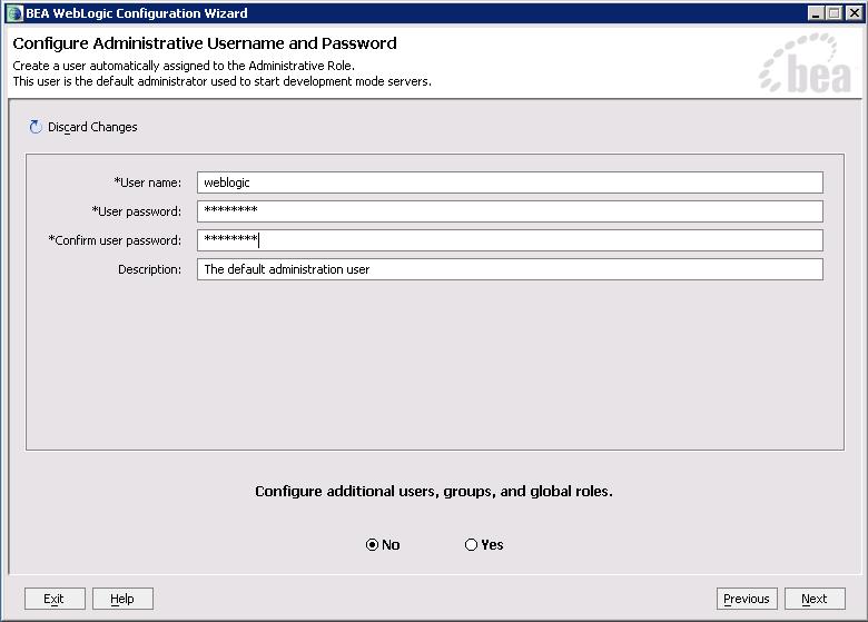 9. In the Configure Administrative Username and Password window,