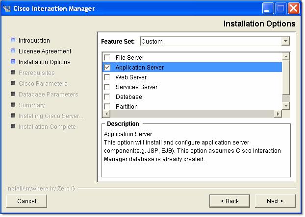Cisco Interaction Manager Installation Guide Installation Options window 3.