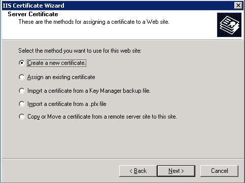 Cisco Interaction Manager Installation Guide Default Web Site Properties window 4. Under Secure communications, click the Server Certificate button to launch the Web Server Certificate Wizard. 5.