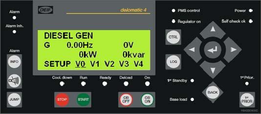 00Hz 0kW 0V 0KVAR SETUP V0 V1 V2 V3 V4 The DU offers: Display and control of the Delomatic menu structure Access to set-points and