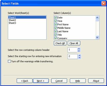 Figure 5: Select / Create Excel File 4) To transfer to a field,