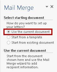 At the bottom of the Mail Merge window, click on Next: Starting Document (See Figure 50).