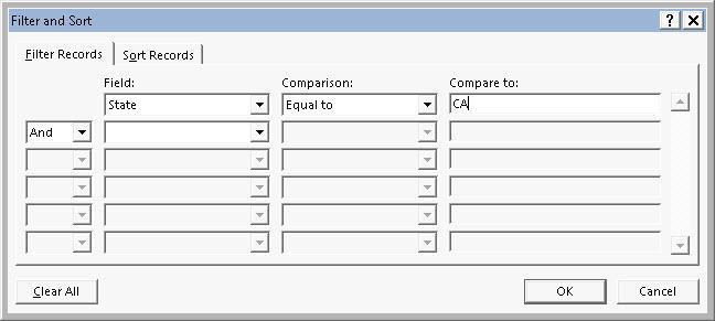 Figure 61 Refine List: Filter i. The Filter and Sort window will appear showing the Filter Records tab.
