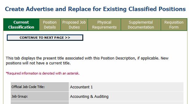 Continue through each page to view the detail of the position until you reach the Requisition Form.