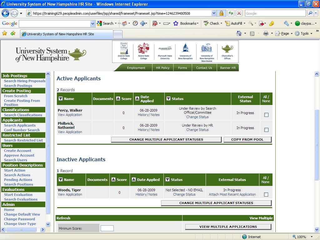 Viewing and Printing Applications To view and print a single Application, click the "View Application" link under the applicant s name from the "Active Applicants" screen (shown on the previous page).