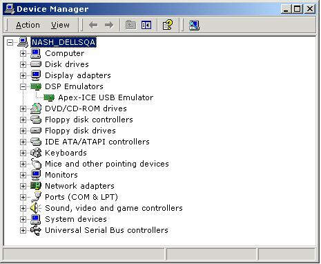 Verify proper installation of the Apex-ICE through the Windows 2000 Device Manager as follows: 1. Click on the Start button. 2. Select Settings then Control Panel. 3. Double click the System icon. 4.