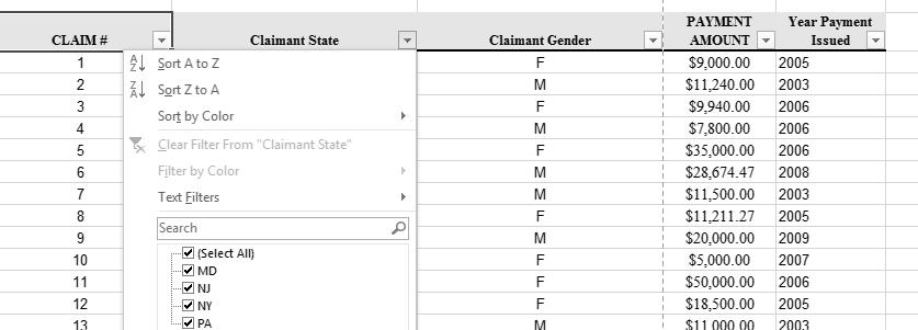 Sorting Data (on a single level) 1. Click on a single fieldname in the list (e.g. Name or Amount) or on any single data cell underneath the field name in the list to sort by. 2.