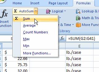 Formulas and Functions Functions To calculate using Function: Select the Formulas tab.