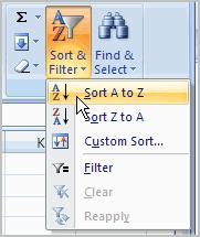 Sorting and Filling Sorting To execute a basic descending or ascending sort based on one column, highlight the cells