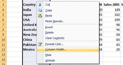 Right click over the selected column and from the