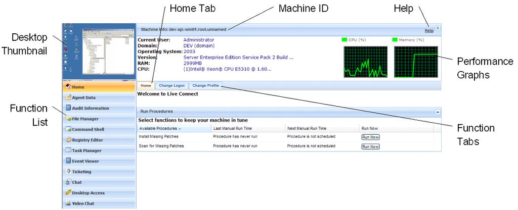 Live Connect for VSA Users Live Connect for VSA Users Live Connect Remote Control > Live Connect The Live Connect page displays by clicking any check-in icon, for example, next to any machine ID in