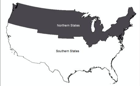 are a northern state or a southern state. The dissolve operation creates new geometry and in this case, to polygons.