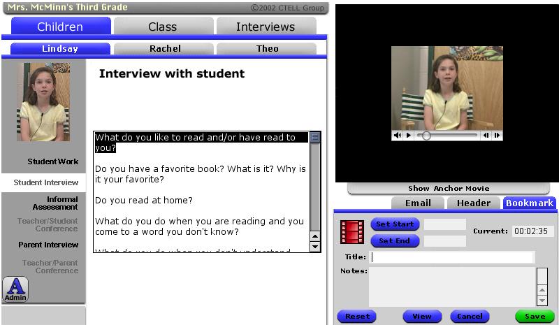 Interface Manual (3/29/03), p. 14 Student interview Interviews with the selected student. Clicking on this menu item will show a list of questions in the display area (in the middle of the screen).
