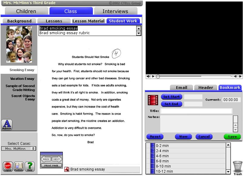Interface Manual (3/29/03), p. 23 Figure 14. Document bookmark Student's work Bookmark linked to the displayed work. Drag to the bookmark list window if desired for later access. Bookmark list window.