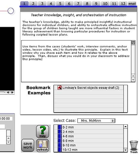 Interface Manual (3/29/03), p. 29 Figure 19. Interactive Portfolio sections Tabs relating to principles of effective instruction. The full text of the principle related to the clicked (blue) tab.
