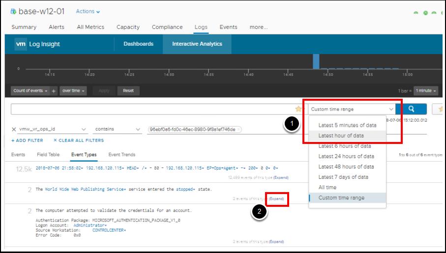 Review Logs Log Insight is launched within vrealize Operations. Note: You may have to login "Login Via SSO" if the message appears.