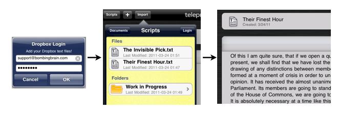 Teleprompt+ also has the capability to save any changes you make in the script editor back to your Dropbox account.