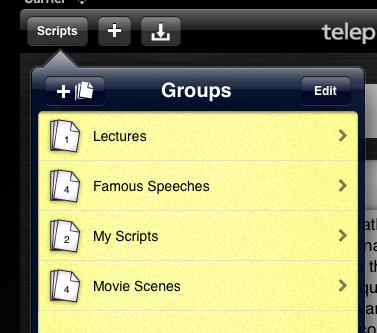 Group List The group list is a way of organizing your scripts into distinct sections. When the ipad is in landscape orientation, the group list will appear on the left as pictured above.