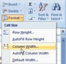 With ExcelS2-01.xlsx open, make any cell in column C active. Click Format in Home tab then click Column Width.