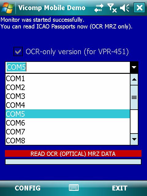 swipe an ICAO document to read its MRZ OCR-B code-lines.