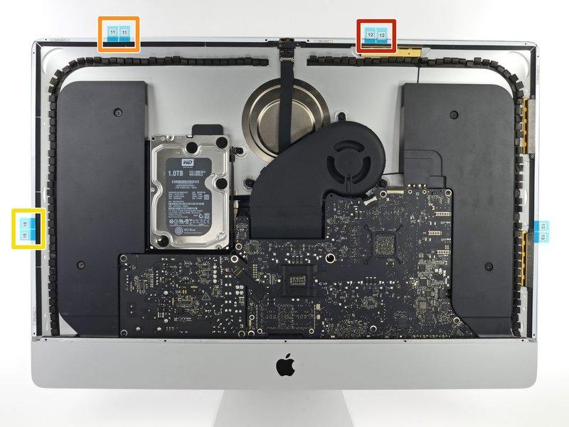 Step 9 Work your way around the perimeter of the imac, adding three more adhesive strips in the same manner.