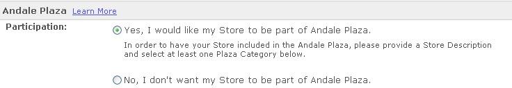 FIGURE XL. Select Participation 8.2 Enter the Description of your Store Enter the description of your Andale Store. Use this area to provide a brief description of the types of items that you sell.