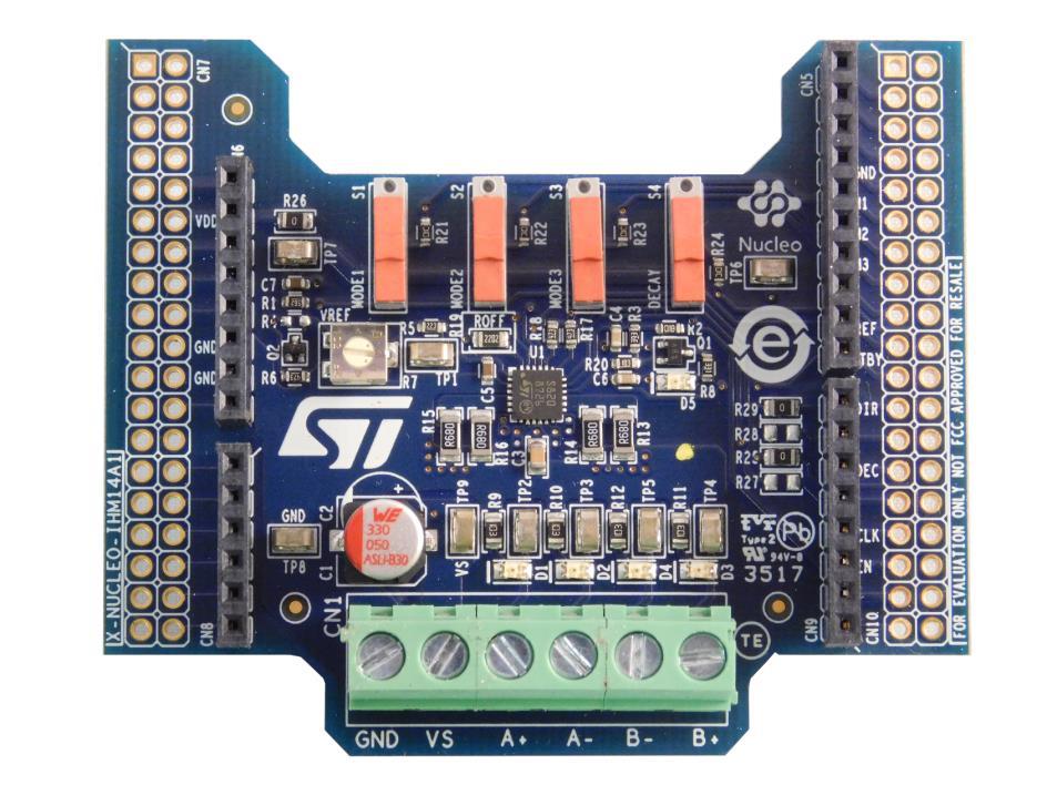 It represents an affordable, easy-to-use solution for driving stepper motors in your STM Nucleo project, implementing motor driving applications such as D/D printers, robotics and security cameras.