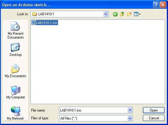 3.Double-click on Arduino icon to open Arduino program. Go to File in menu bar and choose Open.