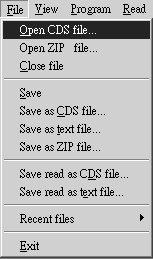 (3) File menu Fig. 10: Submenu of file a. Open CDS file( open a file with CDS format) Step 1: To select a file which extension file name is cds. The open dialog box is as showing in Fig. 11.