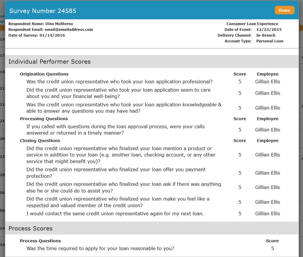 Individual survey detail view (accessed by clicking