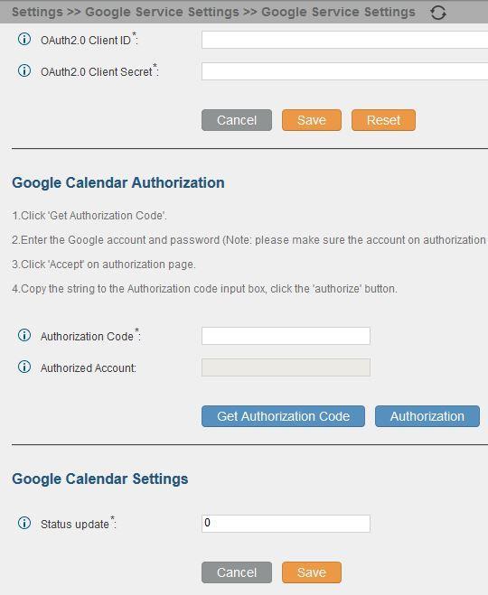 GOOGLE SERVICE SETTINGS SUPPORT After configuring conference schedule, if the users would like to have the scheduled conference displayed in Google Calendar, the users must complete Google service