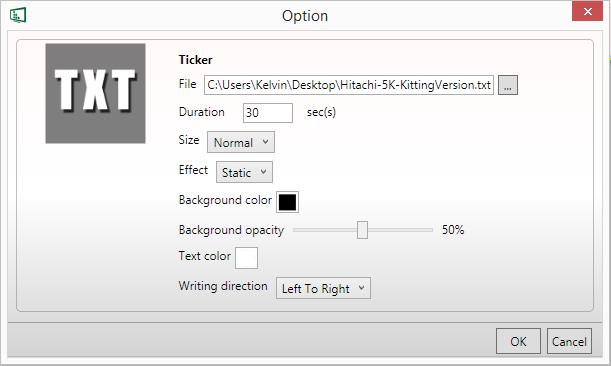 txt file Widget: To display a widget in the ticker zone (ex.