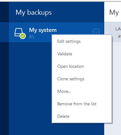 4.4.1 Backup operations menu The backup operations menu provides quick access to additional operations that can be performed with the selected backup.