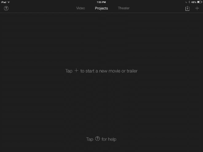 Creating an imovie project Launch the app, choose projects at the top and tap on the +